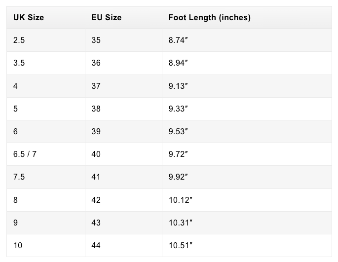 Size chart