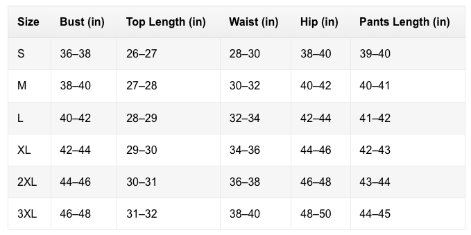 Size chart
